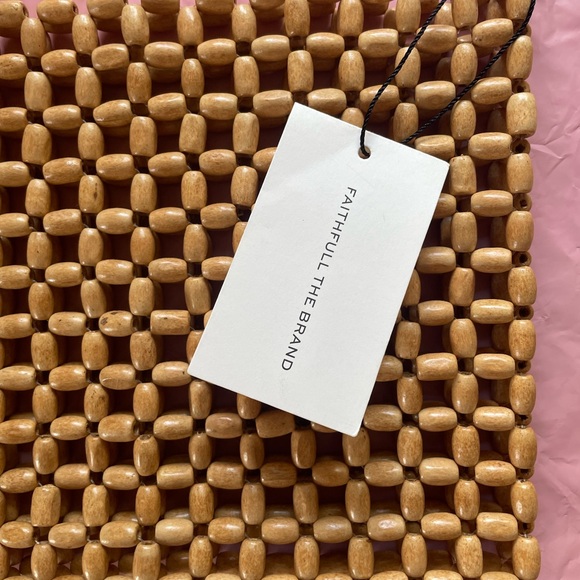Anthropologie Faithfull the Brand NWT Bag Beaded Clutch Bag Natural Wooden $119 - Picture 7 of 14